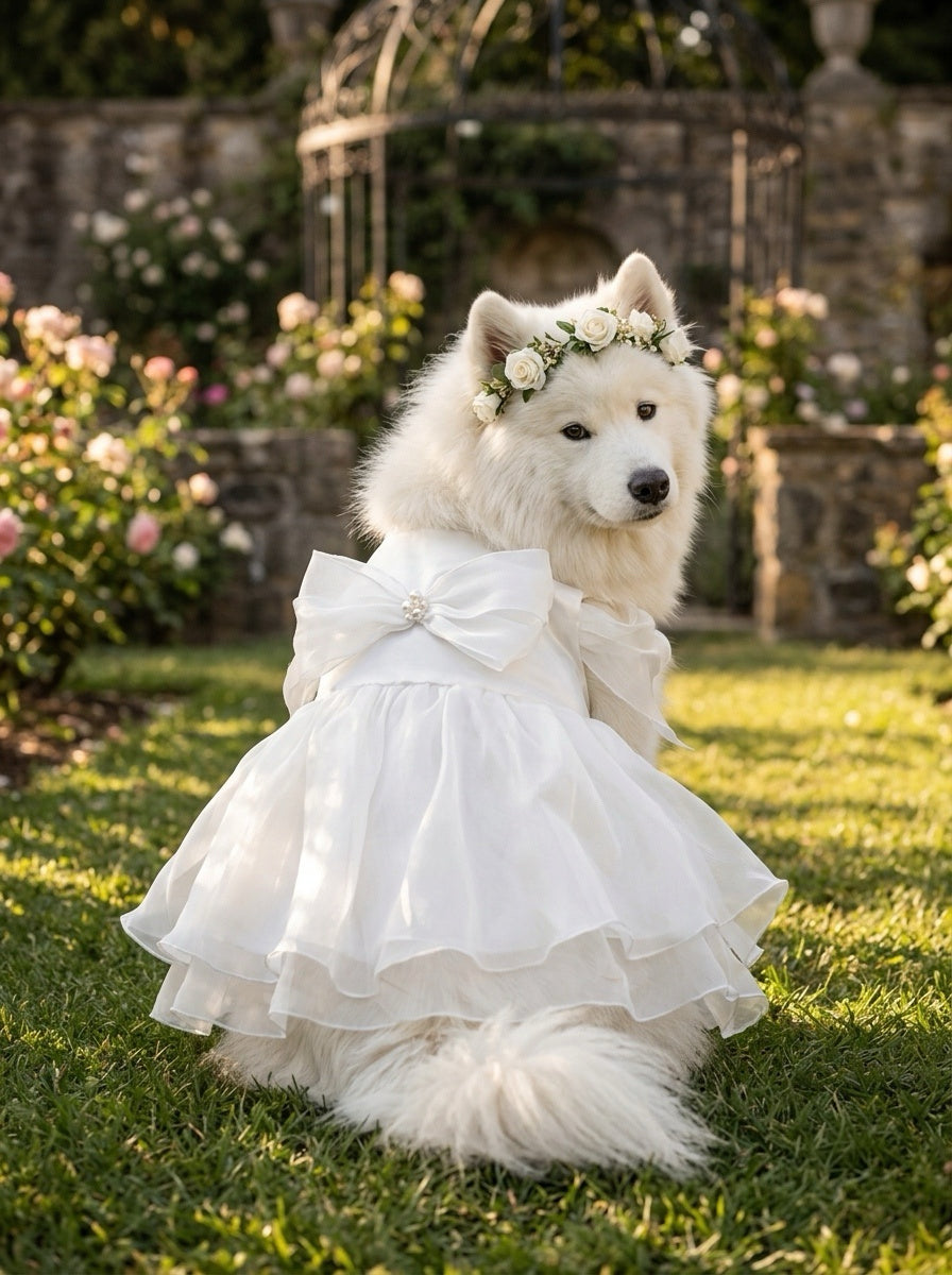 Matte Satin Wedding Dress for Medium to Large Dogs
